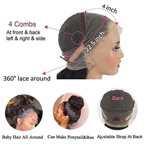 360 Lace Front Wigs Human Hair Pre Plucked Transparent Lace Frontal Wigs for Black Women 360 Hd Full Lace Human Hair Wigs 150% Density Natural Black 12 Inch