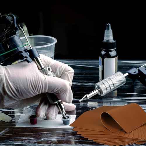 Frienda 20 Pcs 8.7'' X 5.7'' Fake Tattoo Skin, 1.5 mm Double Sides Blank Tattoo Practice Skin Sheet for Microblading Eyebrow Beginners Experienced Artist, Brown