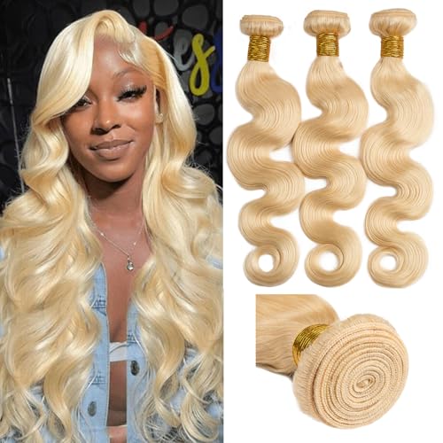 613 Bundles Human Hair Body Wave 12 14 16 Inch Blonde Human Hair 3 Bundles 12A Grade 100% Unprocessed Brazilian Virgin Hair 613 Body Wave Bundle 300G Machine Double Weft