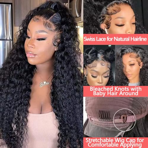 13x6 HD Lace Front Wigs Human Hair 180% Density Deep Wave Lace Front Wig Human Hair Pre Plucked Brazilian Virgin Curly Transparent Frontal Wigs Human Hair for Women 22 Inch