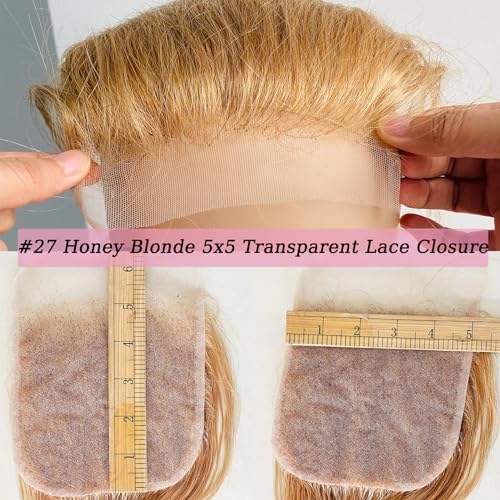Honey Blonde Closure 5X5 Lace Closure Color #27 Closure 10a Human Hair Natural-Hair-Line Pre Plucked With BabyHair 22 Inch