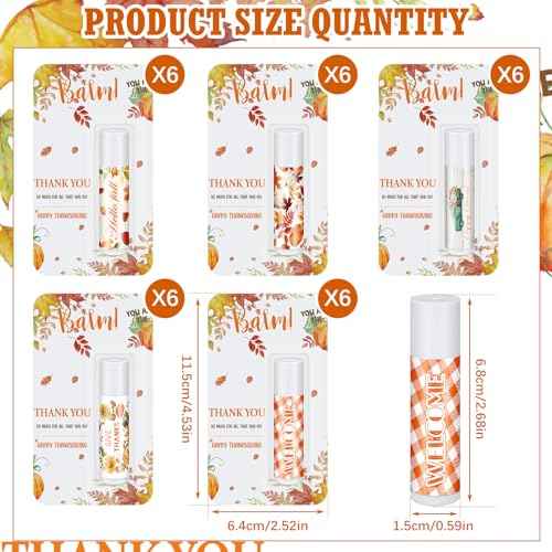 30 Pack Hello Fall Autumn Lip Balm Favors Bulk Fall Happy Thanksgiving Halloween Lip Balm Party Gifts Basket Stuffers Employee Staff Thank You Appreciation Gift for Women Men Teacher Coworkers