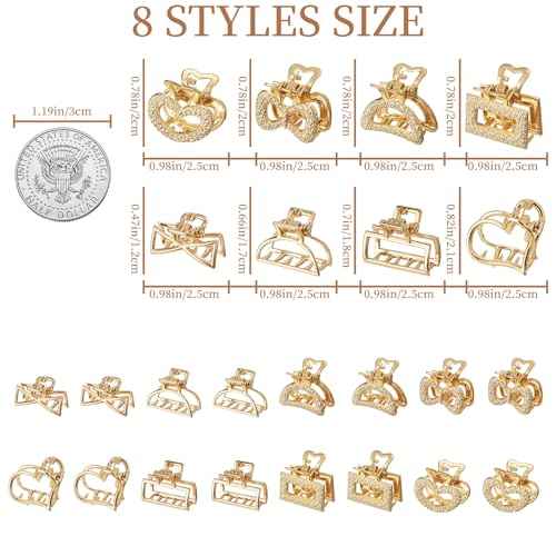 Small Hair Clips for Women 16PCS 0.98" Gold Metal Mini Claw Clips for Women Non Slip Bangs Pins for Thin/Thick Hair(16PCS-Style 9)