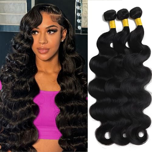 14A Brazilian Body Wave Bundles Human Hair 16 18 20 Inch 100% Real Raw Virgin Human Hair Bundles Body Wave 3 Bundles Human Hair Extension Natural Color£¨16 18 20£©