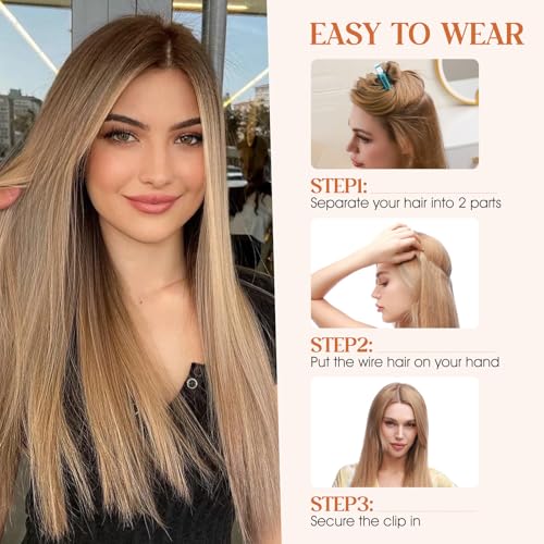 Halo Hair Extensions Real Human Hair, S-noilite Hair Halo Extensions for Women 18inch Ash Blonde/Bleach Blonde Halo Extensions Invisible Wire Hair Extensions