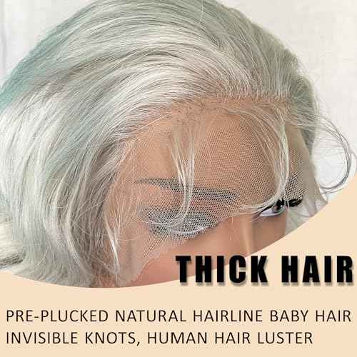 SOKU 13x6 Lace Frontal Wig 32 Inch Sliver Color Boby Wave Pre-plucked Hairline with Baby Hair Transparent Lace Heat Friendly Synthetic Light Grey Lace Front Wavy Wigs for Women Christmas Gift