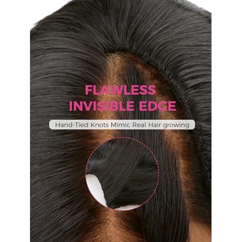 Lashey V Shape Invisible Clip in & Lace Clip in Hair Extensions Human Hair, 14 Inch 110g Set (1 V-Shaped + 2pcs Lace Clip ins), Natural Black Body Wave No Leave Out Hair Extension for Women