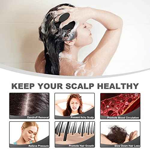 Silicone Scalp Massager Shampoo Brush, Scalp Brush for Hair Growth & Dandruff Removal, Hair Scrubber Scalp Stimulator Exfoliator Brush with Soft Bristles for Wet Dry Scalp Care (Black)