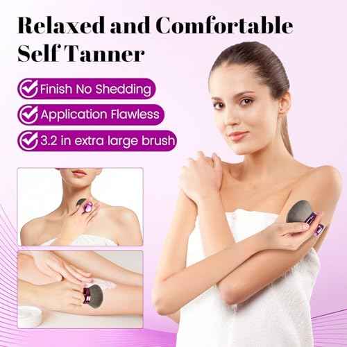 Extra Large Body Makeup Brush For Self Tanner,Makeup Brush For Self Tanner Face Leg,Self Tan Back Applicator,3.2in Sphere Kabuki Brush For Bronzers Blend Self Tanning with Drawstring Bag Purple Vegan