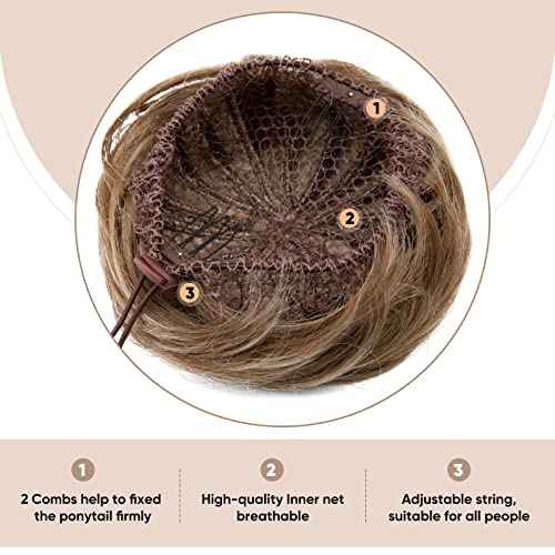 SARLA Dark Brown Hair Buns Extension Drawstring Updo Donut Chignon Straight Synthetic Fake Ballet Bun for Women Lady 1 Pcs