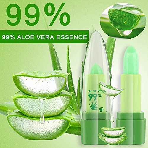 BINGBRUSH Aloe Vera Color Changing Green Lipstick Queen, Long Lasting Lip Care Nutritious Lip Balm Moisturizer Magic PH Lipstick Temperature Change Lip Gloss Makeup Set for Women (3Pcs Aloe Vera)