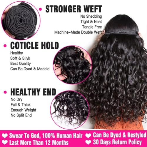 Yavida Water Wave Human Hair Bundles Wet and Wavy Bundles Human Hair Brazilian Unprocessed Remy Hair Water Wave Weave Extensions 14 16 18 Inch Natural Black
