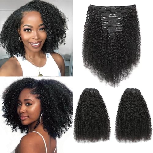 Afro Kinky Curly Clip in Hair Extensions Human Hair 4C Hair Clip in Extensions 8pcs 240g/set 10A Brazilian Virgin Natural Hair Clip Ins for Black Women Natural Black Color 16 Inch