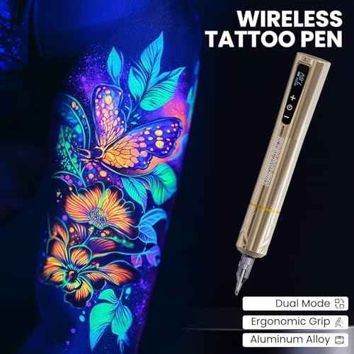 Wormhole Tattoo Gun 83pcs Tattoo Kit Complete Wireless Tattoo Pen Kit with Regular & UV Fluorescent Tattoo Ink Tattoo Supplies for Eyebrow Small Tattoos WTK384 New