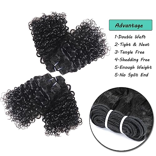 12 Inch Kinky Curly Human Hair Bundles Brazilian Virgin Human Hair 4 Bundles Natural Black Color 100% Unprocessed Curly Wave Human Hair Extensions(14 Inch curly *4+16 Inch Closure)
