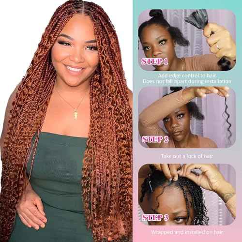 Boho Human Hair for Braiding 24 Inch Ginger #350 - 2 Bundles 100g Deep Wave Bulk for Knotless Braids (Curly, #350, 24 Inch)