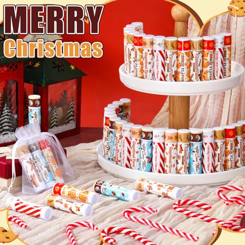150pcs Christmas Peppermint Flavor Lip Balms Gift Bulk Candy Gingebread Hot Cocoa Cookie Cinnamon Flavor Lip Balm Favor Christmas Party Gift Stocking Stuffer for Coworker Staff Employee (Cute)