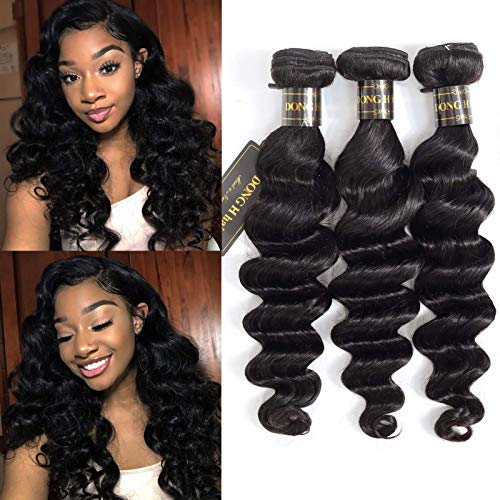 Loose Deep Wave Bundles 100% Unprocessed Peruvian Virgin Human Hair Bundles Loose Wave Bundles Wet and Wavy 3 bundles Human Hair Natural Color Hair Extensions (14"16"18", 3 Bundles)