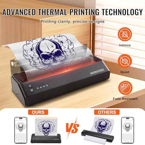 VEVOR Tattoo Stencil Printer, Wireless Bluetooth Tattoo Printer Transfer Stencil Machine with 10Pcs Transfer Paper, Compatible for iOS£¦Android Phone, iPad£¦PC (with Storage Bag)