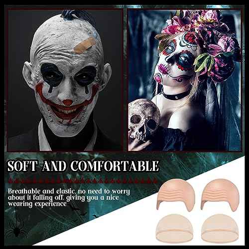 Syhood 4 Packs Halloween Bald Caps Makeup Latex Bald Head Wig Cap Bald Hat Costume Accessories for Women Men Adults(Nude,Medium)
