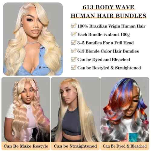 YISEA Brazilian 613 Body Wave 3 Bundles 300g 12A 100% Unprocessed Virgin Human Hair 613 Color Mixed Body Wave Hair Bundles 10 10 10