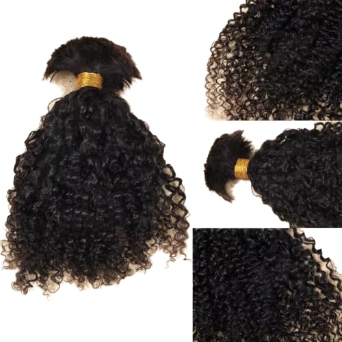 Afro Kinky Bulk Human Hair Extensions 100% Unprocessed Brazilian Virgin Micro Kinky Curly Braids Hair Braids Double Drawn Full End Bulk Hair 20 Inch 100g - Black