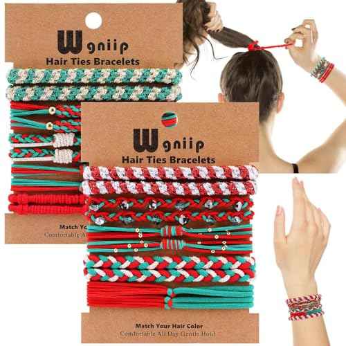 20 Pcs Christmas Hair Accessories: 10 Styles Cute Boho Hair Tie Bracelets for Thin and Thick Hair/Pony Tails, No Damage Elastics