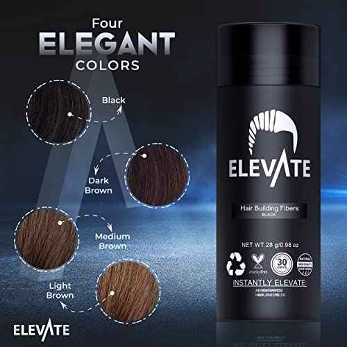ELEVATE Hair Fibers to Instantly Thicken & Completely Conceal Thinning Balding Areas Loss in 30 Seconds for Men & Women (BLACK) 28g Size - 100% Natural & Undetectable Keratin Fibers