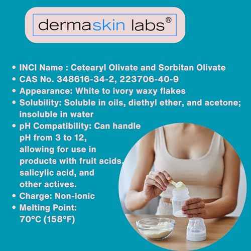 Olive 1000 Emulsifier, Cetearyl Olivate, Sorbitan Olivate 1000 Plant-Based Emulsifier Wax ECOCERT COSMOS Validated PEG-free self-emulsifying for DIY Skincare, Haircare Applications (8 oz)