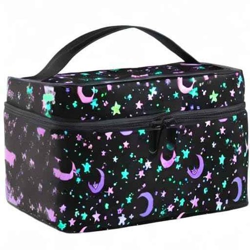 Makeup Bag, Crescents and Stars Makeup Organizer Bags Toiletry Bag Box Travel Cosmetic Bag Make Up Train Case for Women Teen Girl Ladies