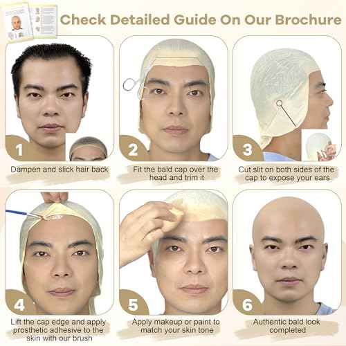 5PCS Professional Bald Cap Kit for Men Women Halloween Costume Makeup SFX Makeup Accessories with Prosthetic Adhesive Nude Wig Cap Safety Scissors Painting Brush Perfect for Cosplay Dress-Up & Theatre