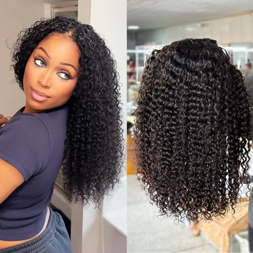 JYZ Half Wig Human Hair 300% Density 3 In 1 Seamless Flip Over Half Wig Invisible Hairline Glueless Wear and Go Beginner Friendly Curly Human Hair Wigs for Women 18 Inch