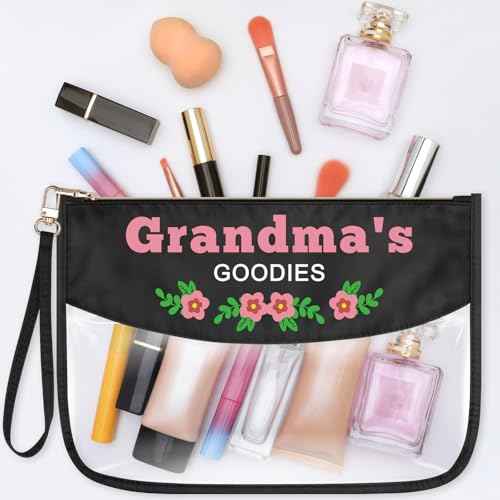 Grandma Gift Clear PVC Cosmetic Bag Grandma Birthday Gift from Grandchildren Grandma's GOODIES Makeup Bag Mothers Day Gifts for Grandma Grandmother Retirement Gifts Oxford Cloth Zipper Travel Pouch