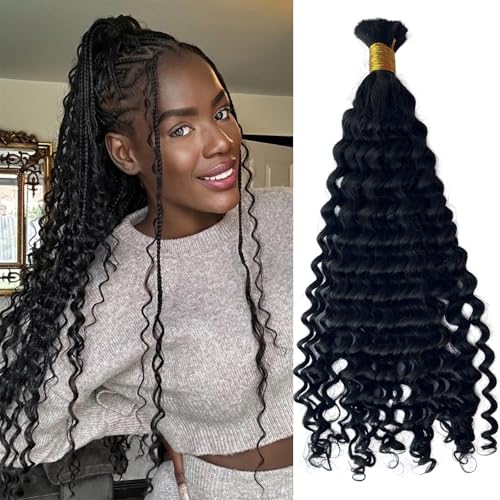 Bulk Hair Double Drawn Human Bundles Spanish Curly Extensions For Boho Knotless Braiding No Weft Water Wave Full End Burmese Bulk Hair Boho Braids for Women 20inch 1Bundle 100g