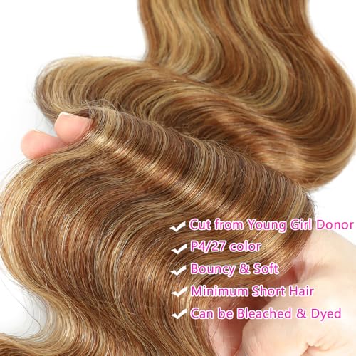 P4/27 Human Hair Highlight Honey Blonde Body Wave Bundles 100% Unprocessed Brazilian Virgin Hair Ombre Brown Highlight Body Wave 3 Bundles for Black Women