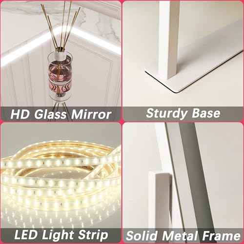 Vanity Mirror with Lights, 12.6"¡¿15" LED Makeup Mirror, Lighted Makeup Mirror with Lights, Smart Touch Control Dimmable 3 Modes Light, Lighted Up Mirror for Makeup Desk, Bedroom, Dressing Room