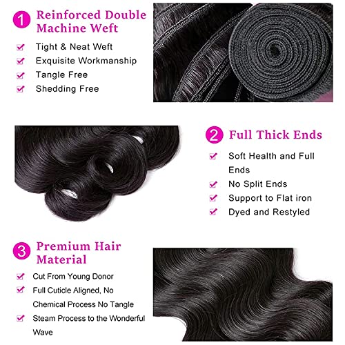 DMS Human Hair Bundles Body Wave Brazilian Virgirn Human Hair Bundles 3 Bundles Brazilian Body Wave Unprocessed Brazilian Human Hair Wave Bundles (16 18 20, body natural black) ¡¦