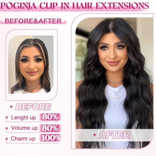 Clip in Hair Extensions Real Human Hair, Remy Human Hair Clip in Extensions for Black Women, Invisible Natural Straight Seamless Clip ins Hair Extensions 8pcs Double Weft #1B 24inch 120g