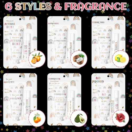 Loopeer 36 Set/ 72 Pcs Bulk Christmas Employee Appreciation Gift Lip Balm Hand Cream Thanksgiving Christmas Team Gifts Boho Rainbow Thank You Party Favors for Women Coworker Teacher Staff Volunteer
