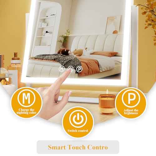 Makeup Vanity Mirror with Lights 17.2" Large LED Lighted Mirror, Hollywood Make Up Mirror with Lighting, Smart Touch,Detachable 5X Magnification 360¡Æ Rotation, (Gold,Gift Box)