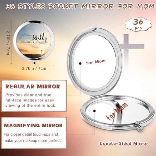 36 Pcs Christian Compact Mirrors Gifts for Women Bulk Religious Pocket Mirror with Bible Verse Inspirational Scripture Quote Church Gifts for Ladies Church Congregation Group Party Favors