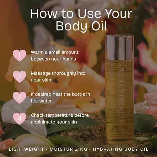 HIGHONLOVE Natural Body Oil with Hemp Seed, Grape Seed, & Vitamin E Oil - Moisturizing Body Glow with a Non-Greasy, Glowy Finish by High On Love (120 ml) (Tropical Sunset)
