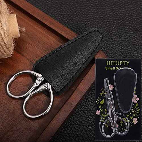 Small Precision Scissors, 3.5inch Stainless Steel Multi-Purpose Vintage Beauty Grooming Kit for Facial Hair, Eyebrow, Eyelash, Beard, Moustache with PU Sheath