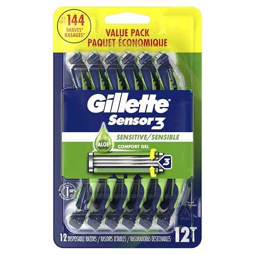 Gillette Sensor3 Sensitive Men's Disposable Razor, 12 Razors