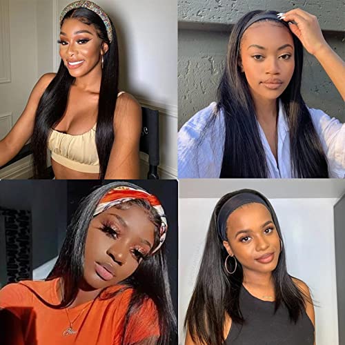 ISEE 10A Headband Wig Straight Human Hair Wigs for Black Women 180% Density Brazilian Virgin Hair Machine Made Headband Wig Non Lace Front Human Hair Wigs 16 inch