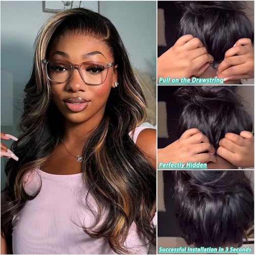 V Part Wig Human Hair Body Wave Glueless No Leave Out Upgrade 20 Inch U Part Wigs Human Hair Clip In Half Wigs 100% Real Human Hair Elastic Drawstring For Women 180% Density #1B/30