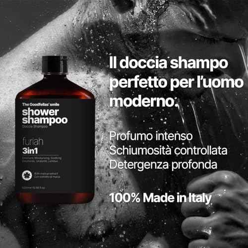 The Goodfellas' smile FURIAH 3-in-1 Shower Shampoo | Bold Leather & Wood Scent | Body Wash & Hair Cleanser for Men | Gently Cleanses, Hydrates & Refreshes | Made in Italy