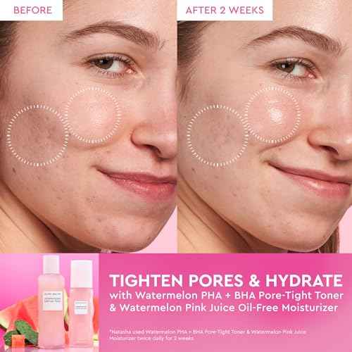 Glow Recipe Watermelon Glow Dewy Skin Routine Kit - Full Size Dew Drops Serum, Full Size Pink Juice Moisturizer, Travel Size PHA+BHA Pore-Tight Toner & Watermelon Jelly Sheet Mask (4 Count)