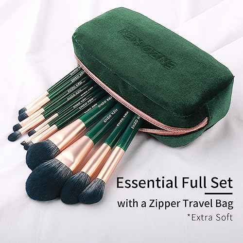 Natural Fiber & Goat Hair Makeup Brush Set Professional, Combined Hair Makeup Brushes Set with Case by Luxury ENZO KEN, Emerald Green Cosmetic Brushes Makeup Set, Natural Bristle Makeup Brushes.