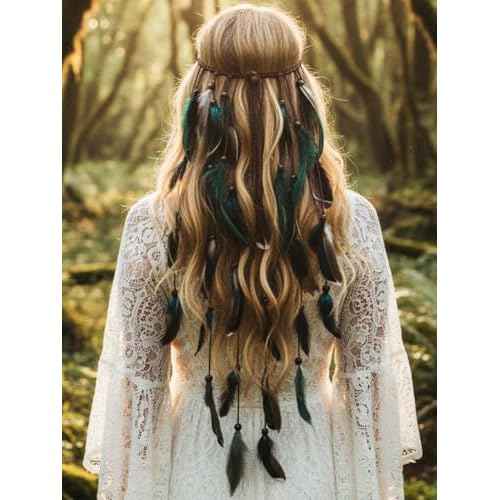CAKURE Boho Feather Headband Gypsy Headpiece Indian Headdress Hippie Hair Accessories for Women and Girls (Type C)